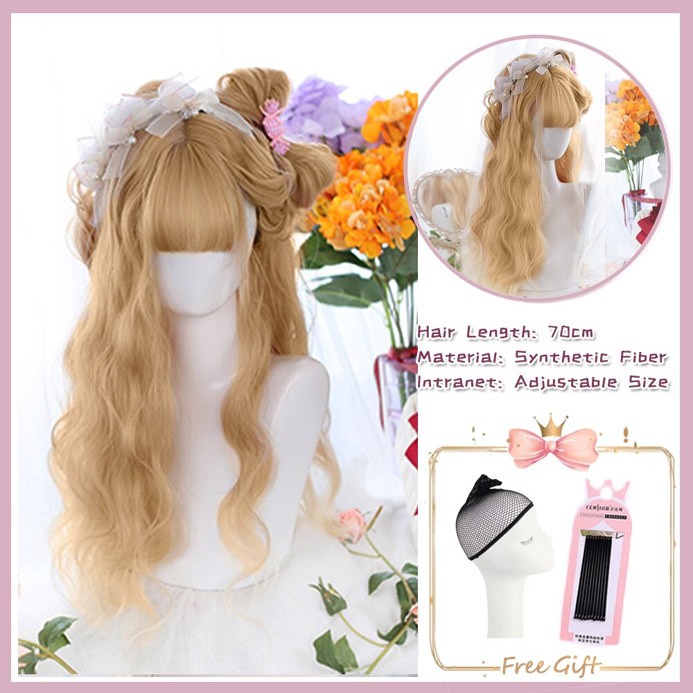 Cosplay Purple Blue High Gloss Bangs Synthetic Long Curly Hair Wig Lolita Women Heat-resistant Wig