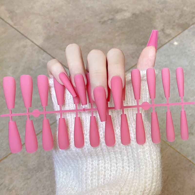 24Pcs/Sheet Matte Fake Nails Full Cover Ballet Fake Nail Elegant Solid Color Long Coffin False Nails Art Artificial Fingernails