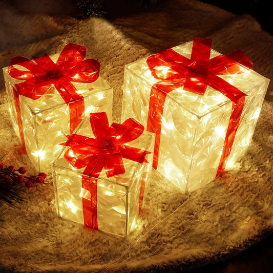 Christmas Glowing Decoration Gift Box Ornament With Bow Christmas Lighting Box Outdoor Lighting Xmas Box New Year