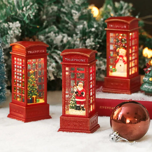 Christmas phone booth light table for the elderly decorated with Christmas tree ornaments snowman home decoration accessories