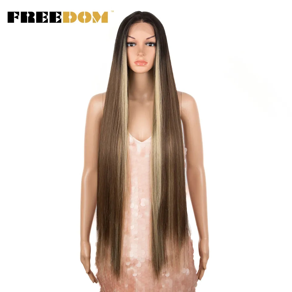 Synthetic Lace Wig 38 Inch Deep Part Long Straight Wig Ombre Pink Cosplay Wigs Synthetic Lace Front Wigs For Black Women