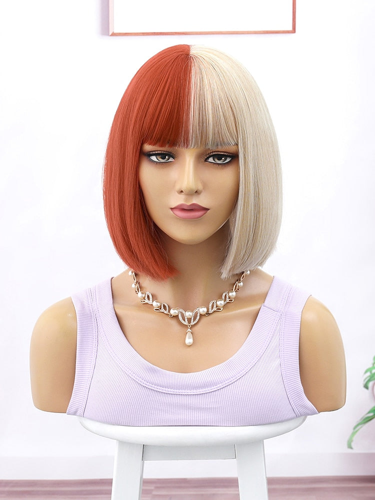 Blonde Red Short Bob Wig Synthetic Wig For Women With Bangs Lolita Cosplay Party Natural Hair Heat Resistant Fiber Wigs