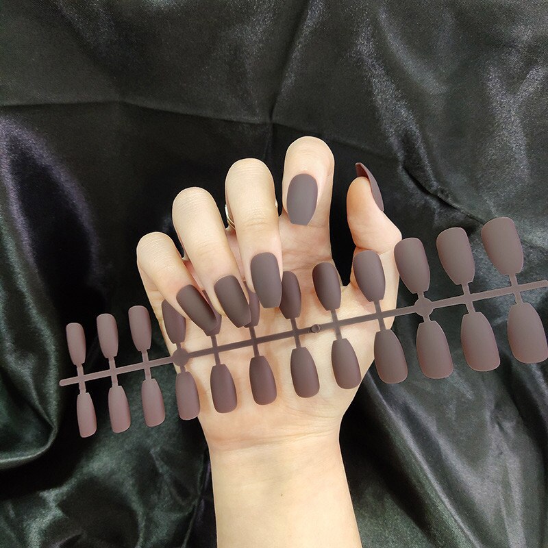 24Pcs/Sheet Matte Fake Nails Full Cover Ballet Fake Nail Elegant Solid Color Long Coffin False Nails Art Artificial Fingernails