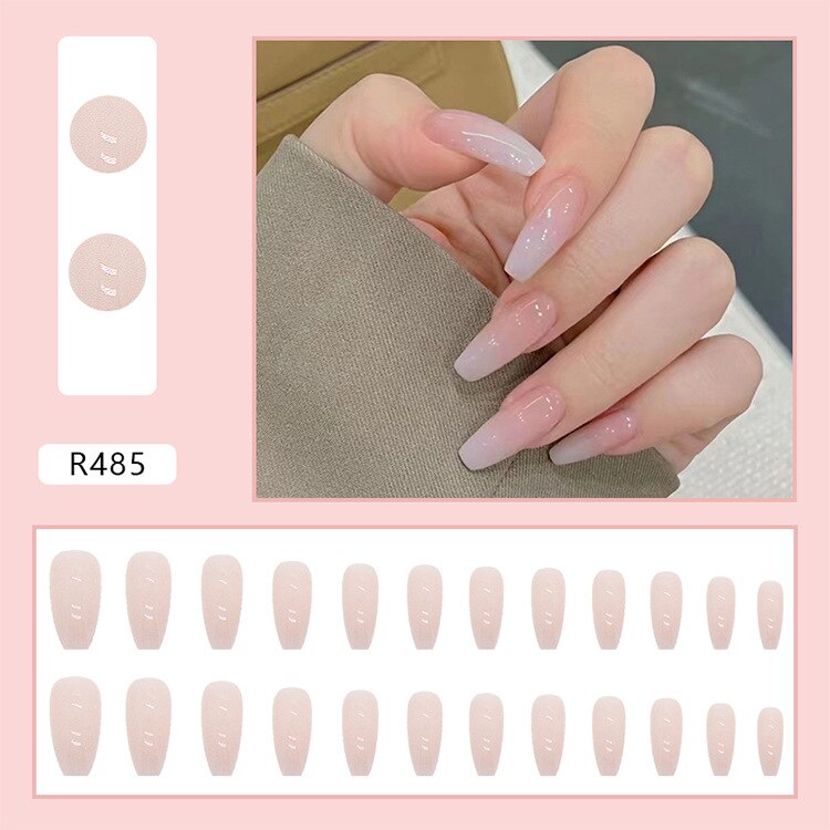 24pc Nude Fake Nails With Design Pearl crystal butterfly full cover white ribbon false nails with glue artificial press on nails