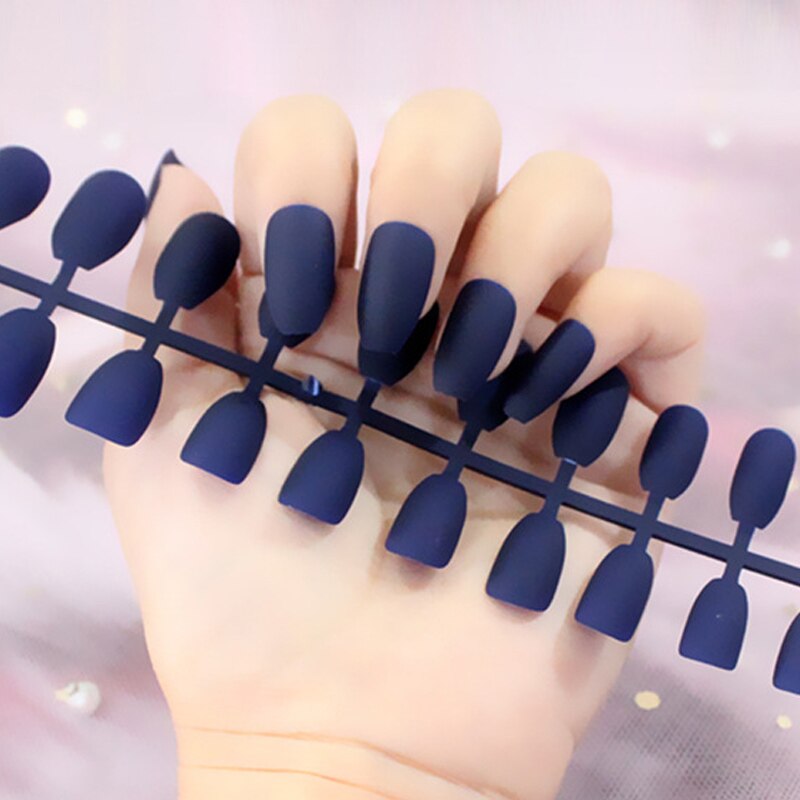 24Pcs/Sheet Matte Fake Nails Full Cover Ballet Fake Nail Elegant Solid Color Long Coffin False Nails Art Artificial Fingernails