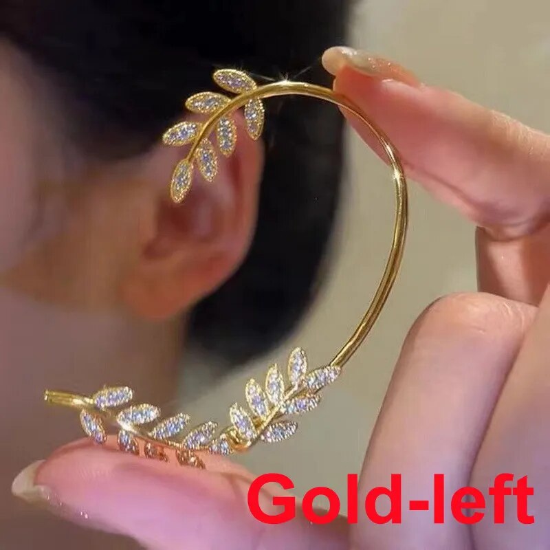 1PC Cute Leaf Clip Earring For Women Without Piercing Punk Rock Sparkling Zircon Ear Cuff Girls Ear-hook Jewelry Gifts