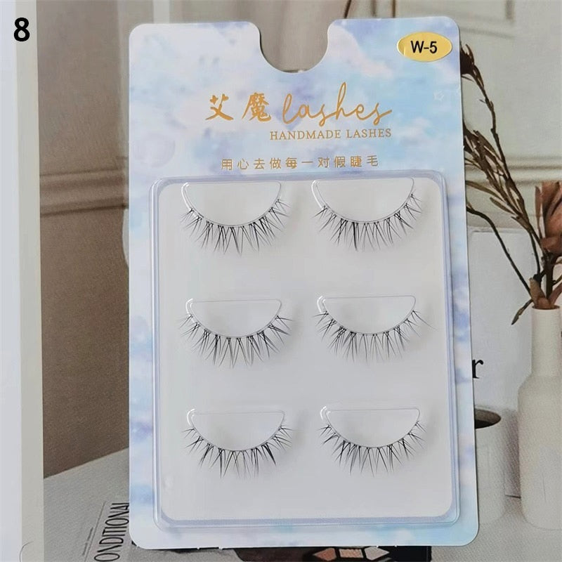 3pairs Mink Eyelashes Invisible Band Lash Extension Natural False Eyelashes Cross Cluster Fairy 3D Faux