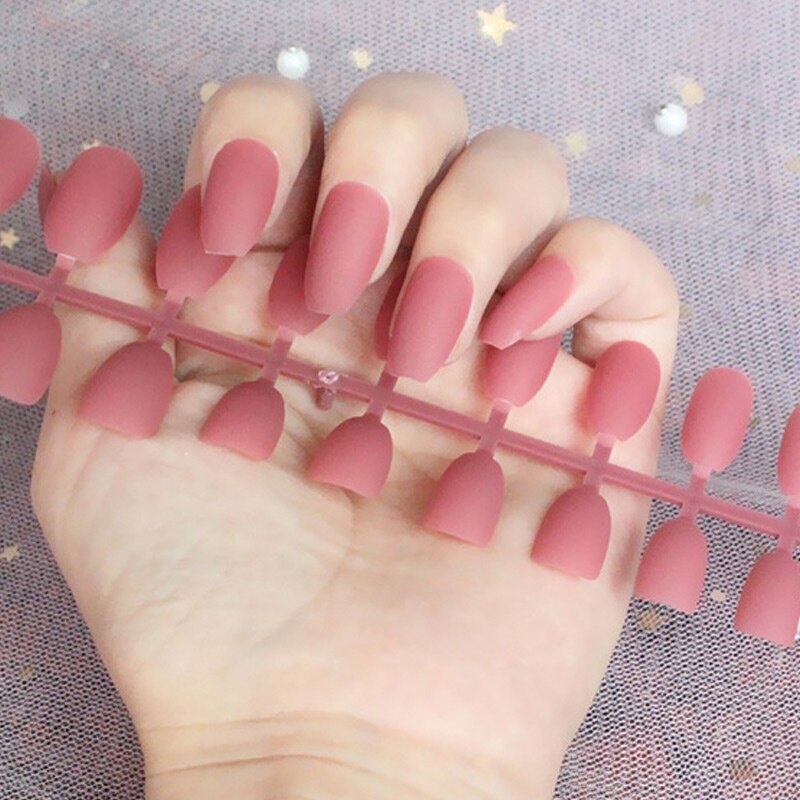 24Pcs/Sheet Matte Fake Nails Full Cover Ballet Fake Nail Elegant Solid Color Long Coffin False Nails Art Artificial Fingernails