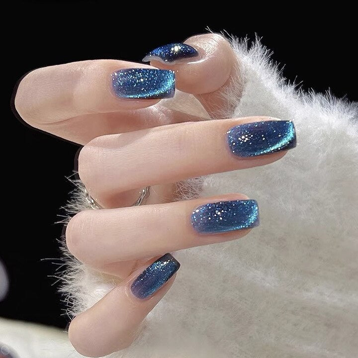 Cat Eye Press On Nails Shiny Rainbow Fake Nail Sweet Style Full Finished Nail Piece Shiny Rainbow Fake Nail Wearable for Girl