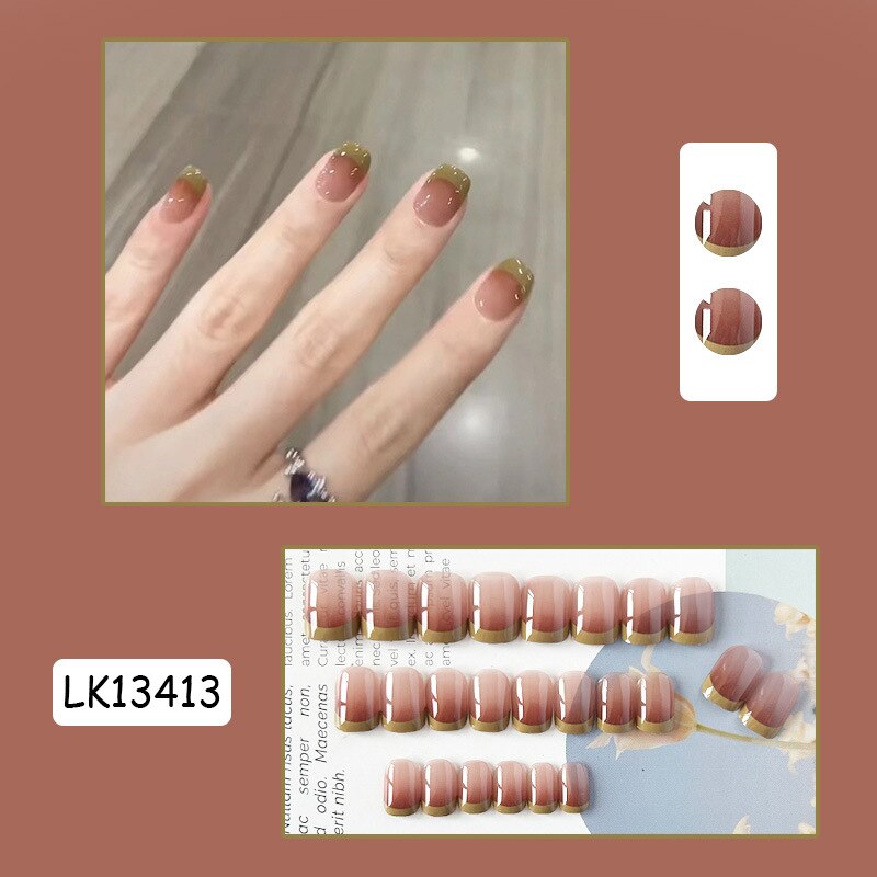 24pc Wearable Gradient fake Nails Nude pink natural Artificial Nails with glue coffin short ballet acrylic press on nails