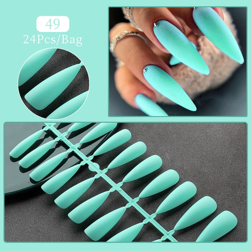 Matte False Nail Tips Solid Color Matte Super Long Coffin False Nail Ballet Press on Nails Tips