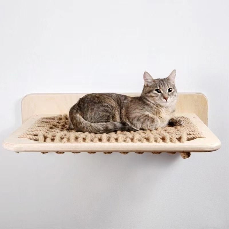 Wall Mounted Cat Climbing Frame DIY Pine Solid Wood Cat Hanging Bed Jumping Platform Cat Scratching Climbing Post Pet Furniture