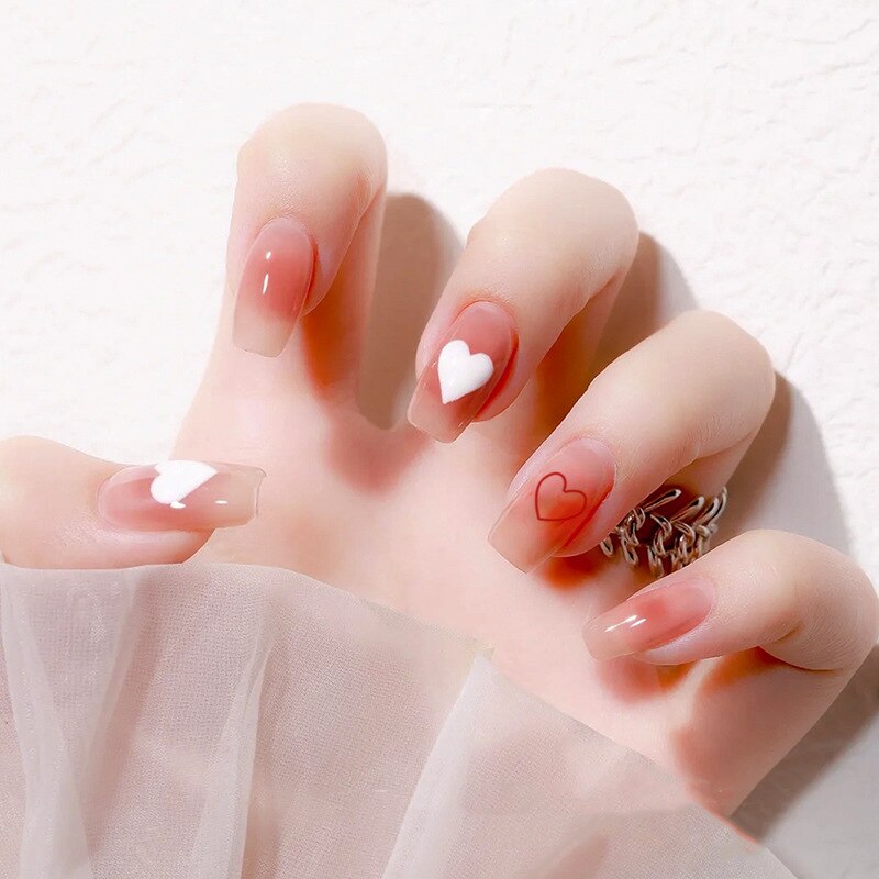 24PCS Khaki Nude Press On False Nails Tips Long Ballerina Pure Color Acrylic Fake Nails Coffin Full Cover Nail With Glue Designs