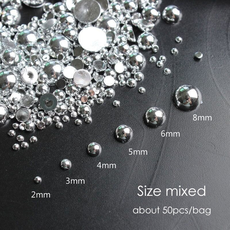 50Pcs 3D Nail Art Punk Silver Pearl Shape Gothic Design Luxury Charms Manicure Tips Rhinestones Decoration