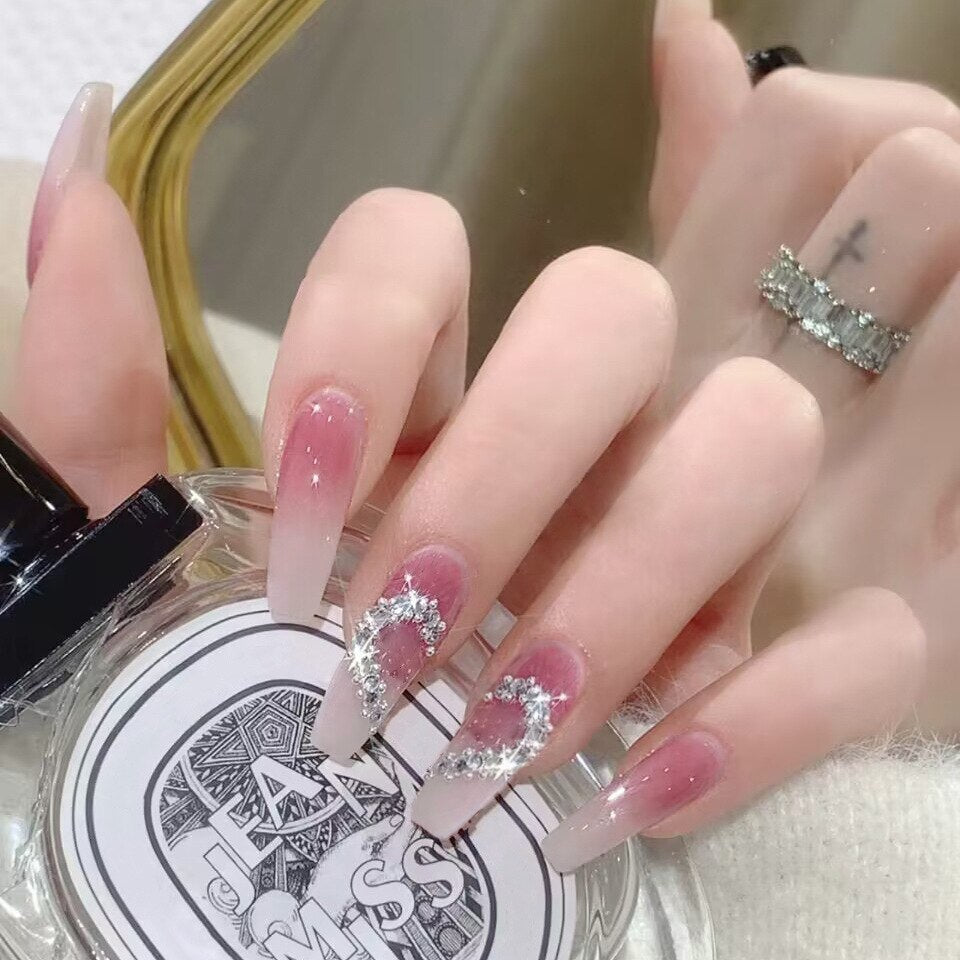 24Pcs Ballerina Long Square Nail Tips False Nails Wearable Fake Nails Butterfly Camellia Flower Pearl Design Press on Nails