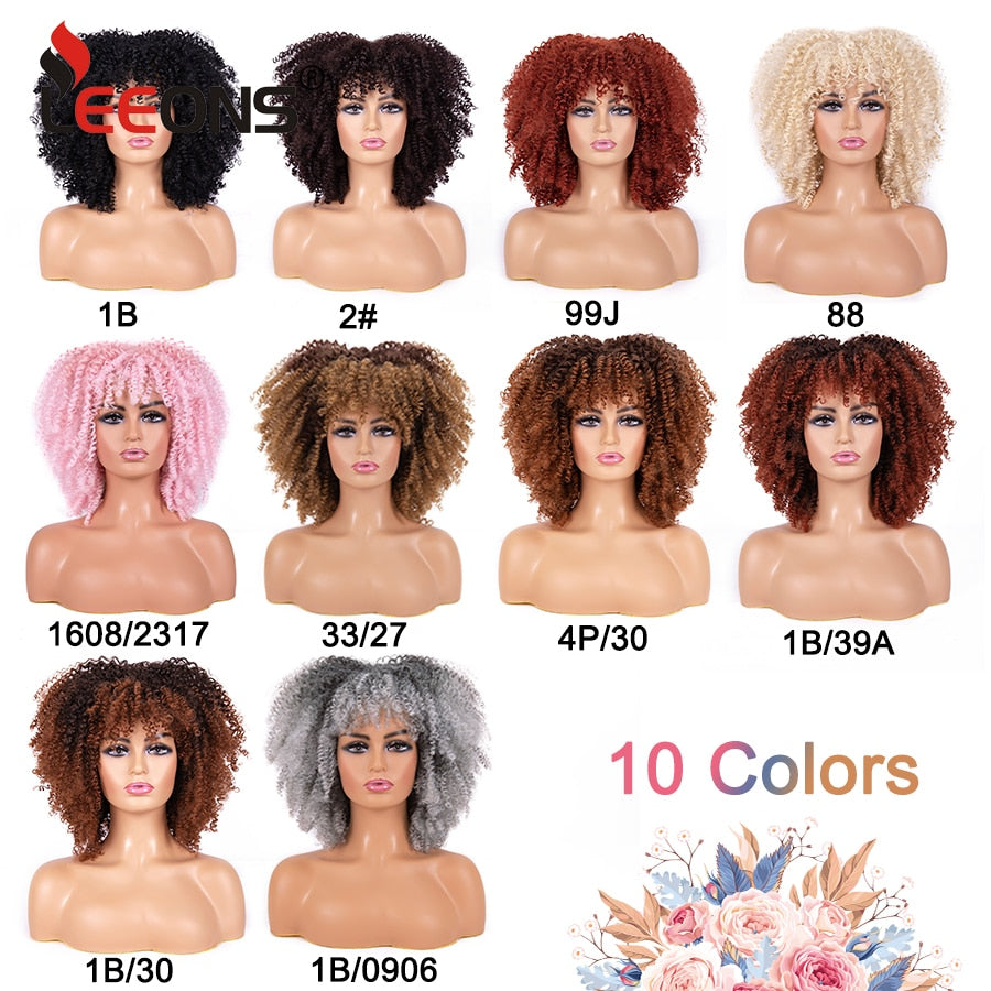 Short Kinky Curly Wigs Pink Blonde Color Curly Afro Wig Short 14 Inch Curly Bob Wig Synthetic Heat Resistant Wigs With Bangs