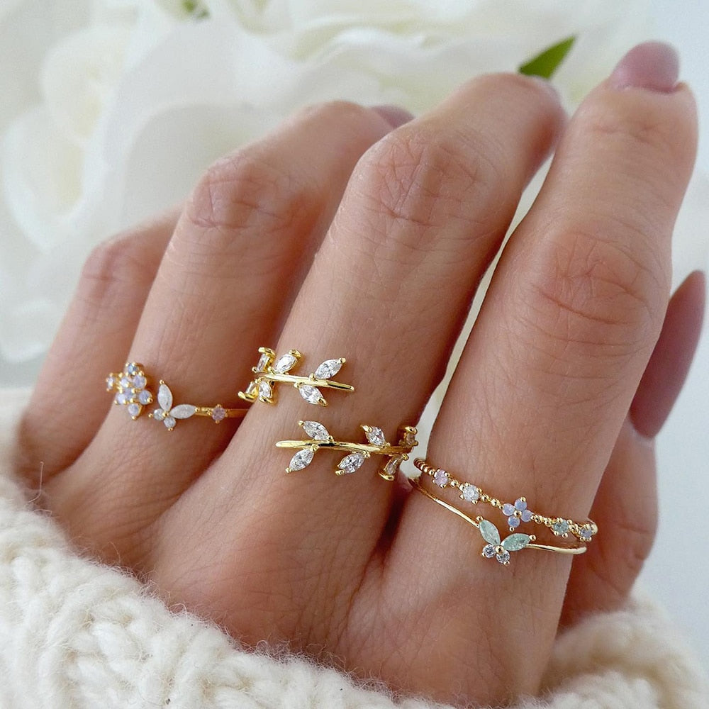 Bohemian Midi Knuckle Ring Set For Women Crystal Stars Moon Flower Love Crescent Geometric Coin Snake Finger Vintage Jewelry