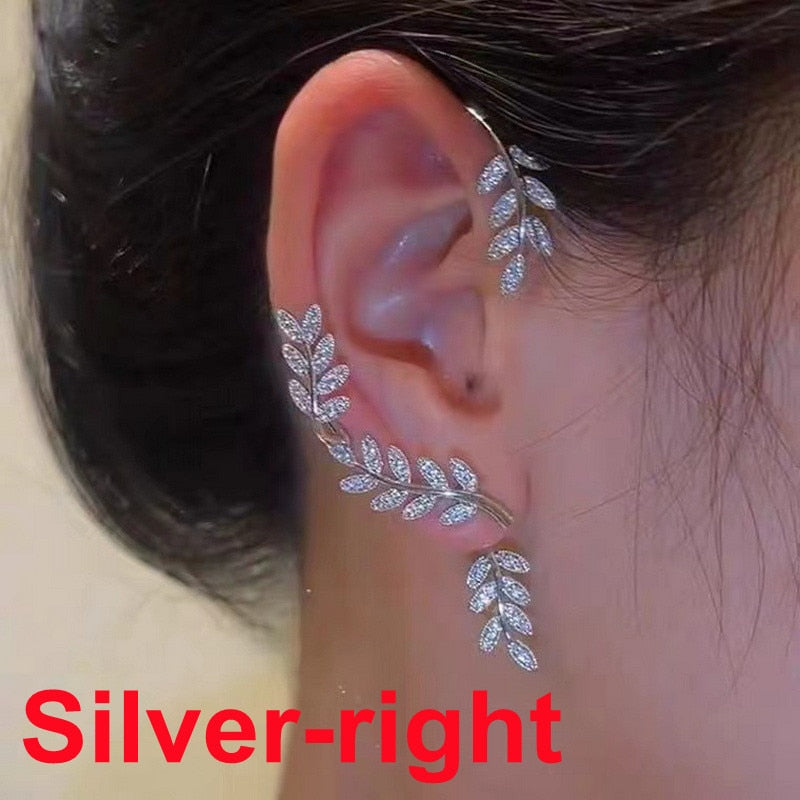 1PC Cute Leaf Clip Earring For Women Without Piercing Punk Rock Sparkling Zircon Ear Cuff Girls Ear-hook Jewelry Gifts