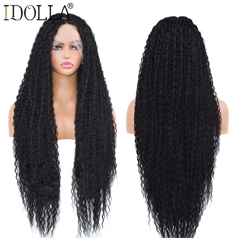 Deep Wave Lace Front Wig Kinky Curly Synthetic Wigs 13x4X1 Cosplay Party High Temperature Synthetic Wig For Woman