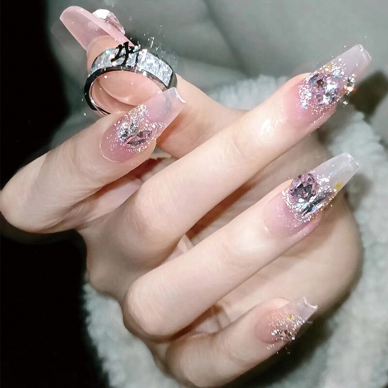 24pcs Wearable Pink Press On Fake Nails Tips With Glue false nails design Butterfly Lovely Girl false nails With Wearing Tools