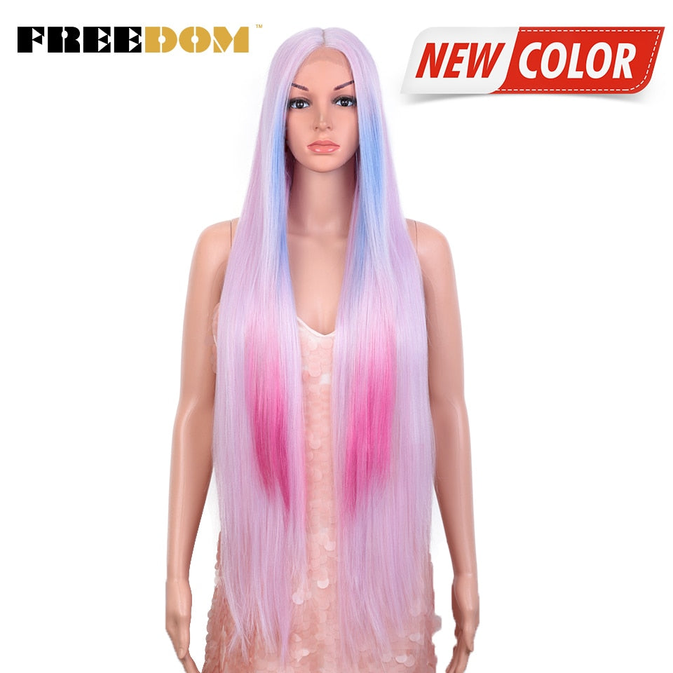 Synthetic Lace Wig 38 Inch Deep Part Long Straight Wig Ombre Pink Cosplay Wigs Synthetic Lace Front Wigs For Black Women