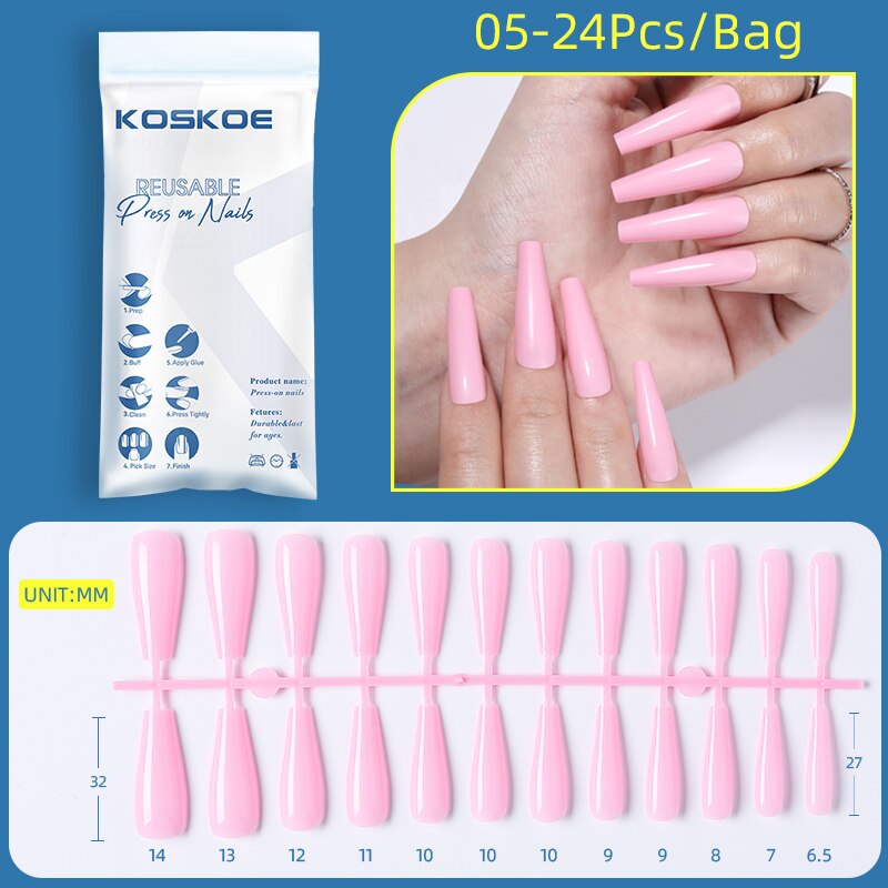 Matte False Nail Tips Solid Color Matte Super Long Coffin False Nail Ballet Press on Nails Tips