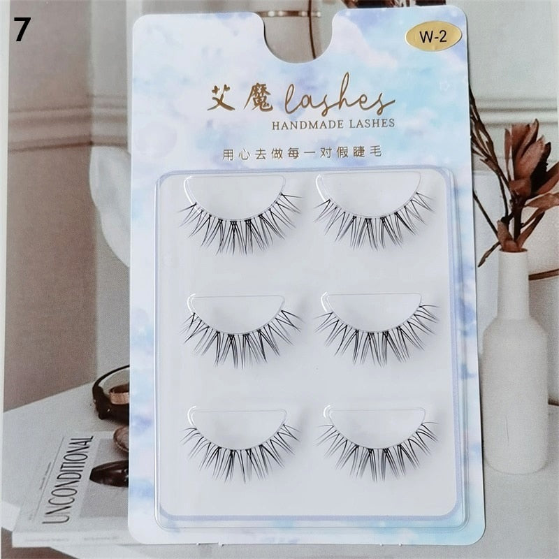 3pairs Mink Eyelashes Invisible Band Lash Extension Natural False Eyelashes Cross Cluster Fairy 3D Faux