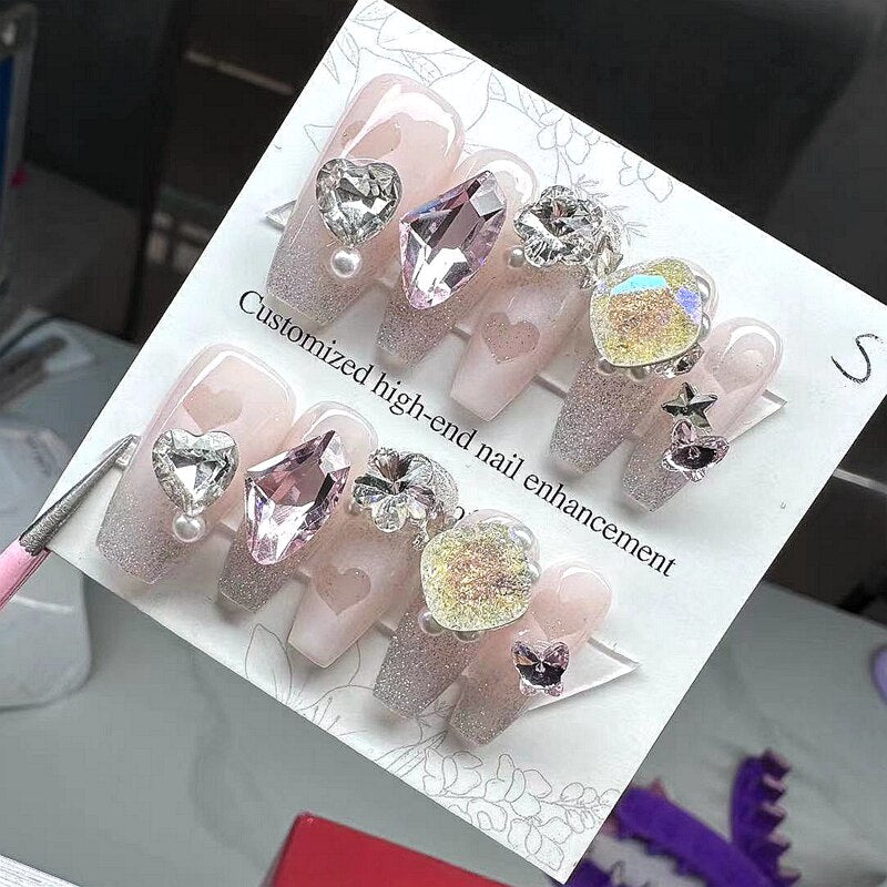 Handmade Mermaid Design Short False Nails Tips Luxury Flower Press On Nail Y2K Reusable Full Cover Coffin Fake Nail With Glue