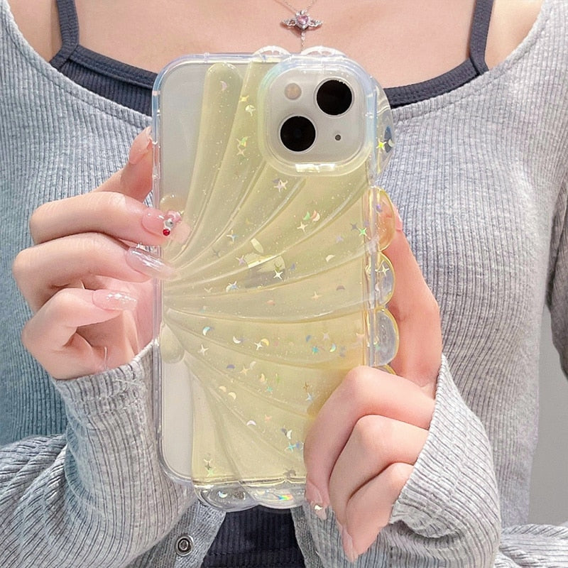 Summer Style Glitter Shell Star Sequin Epoxy Phone Case For iPhone 14 13 12 11 Pro Max INS 3D Simple Fresh Clear Soft Back Cover