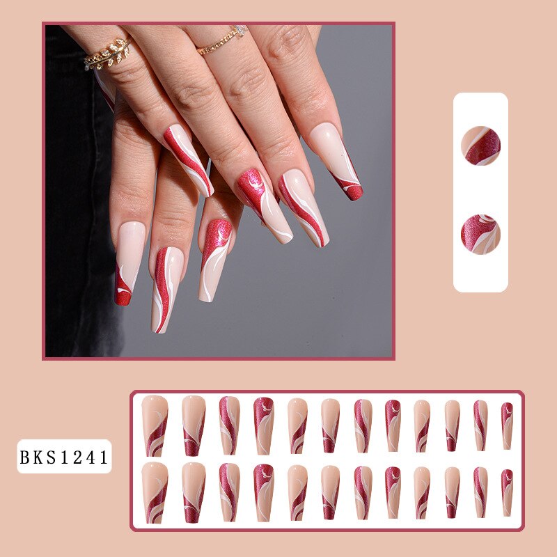 24Pcs/Box Sweet Long Round/Square Head False Nail Art Full Cover Detachable Artificial Y2k Fake Nails Ballerina Press on Nails