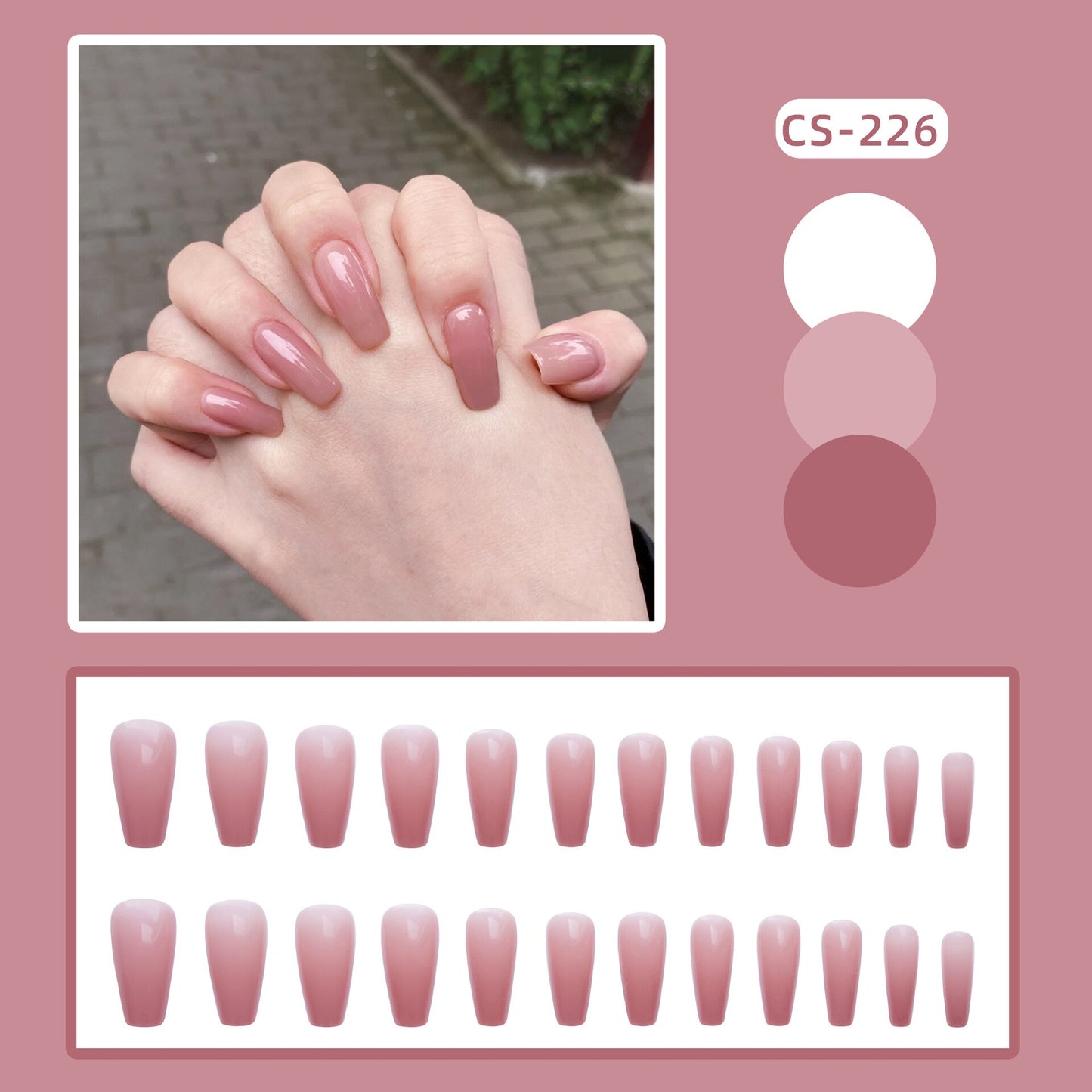 24PCS Khaki Nude Press On False Nails Tips Long Ballerina Pure Color Acrylic Fake Nails Coffin Full Cover Nail With Glue Designs