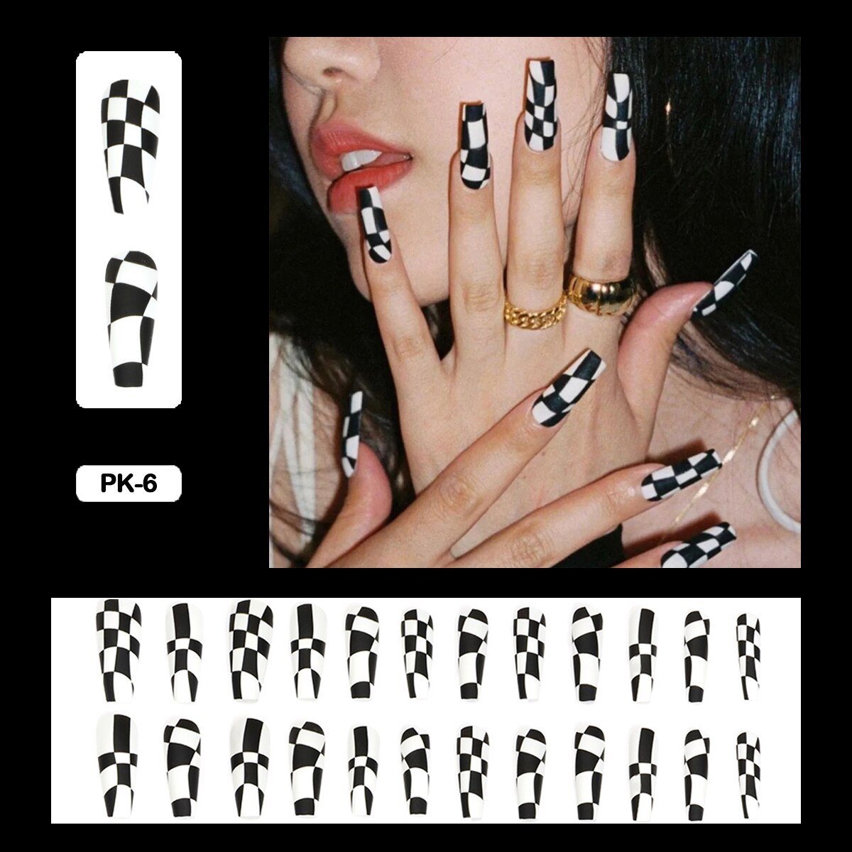 24PCS Dark Punk False Nails with Glue Gradient Long Detachable Fire Stick on Nails Skull Flame  Art DIY Fashion Manicure Tool