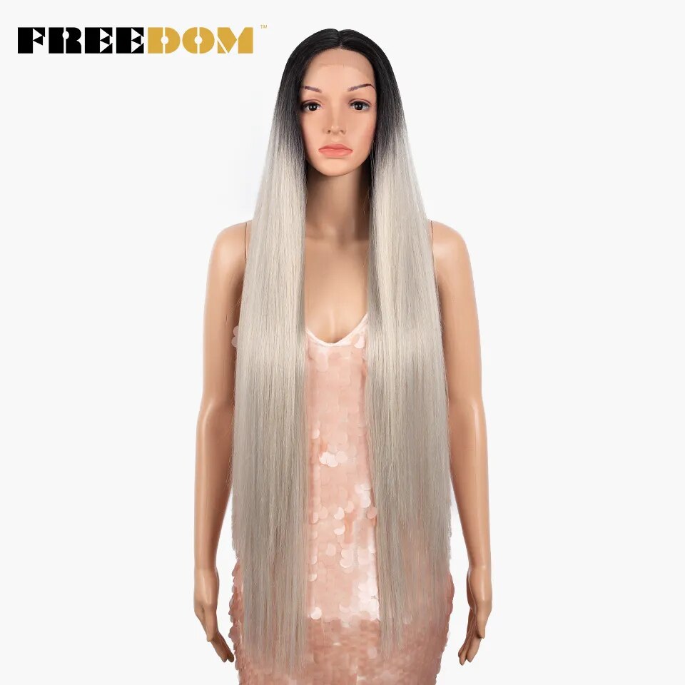 Synthetic Lace Wig 38 Inch Deep Part Long Straight Wig Ombre Pink Cosplay Wigs Synthetic Lace Front Wigs For Black Women