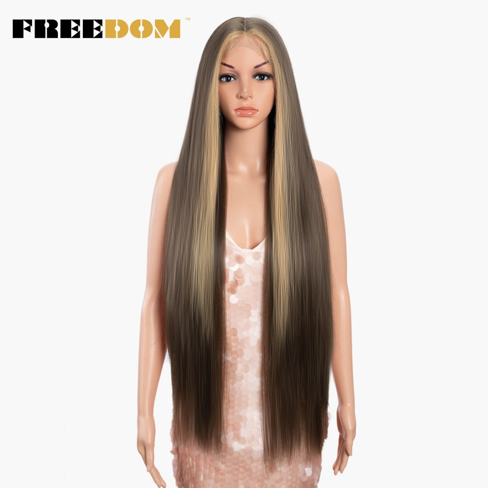 Synthetic Lace Wig 38 Inch Deep Part Long Straight Wig Ombre Pink Cosplay Wigs Synthetic Lace Front Wigs For Black Women