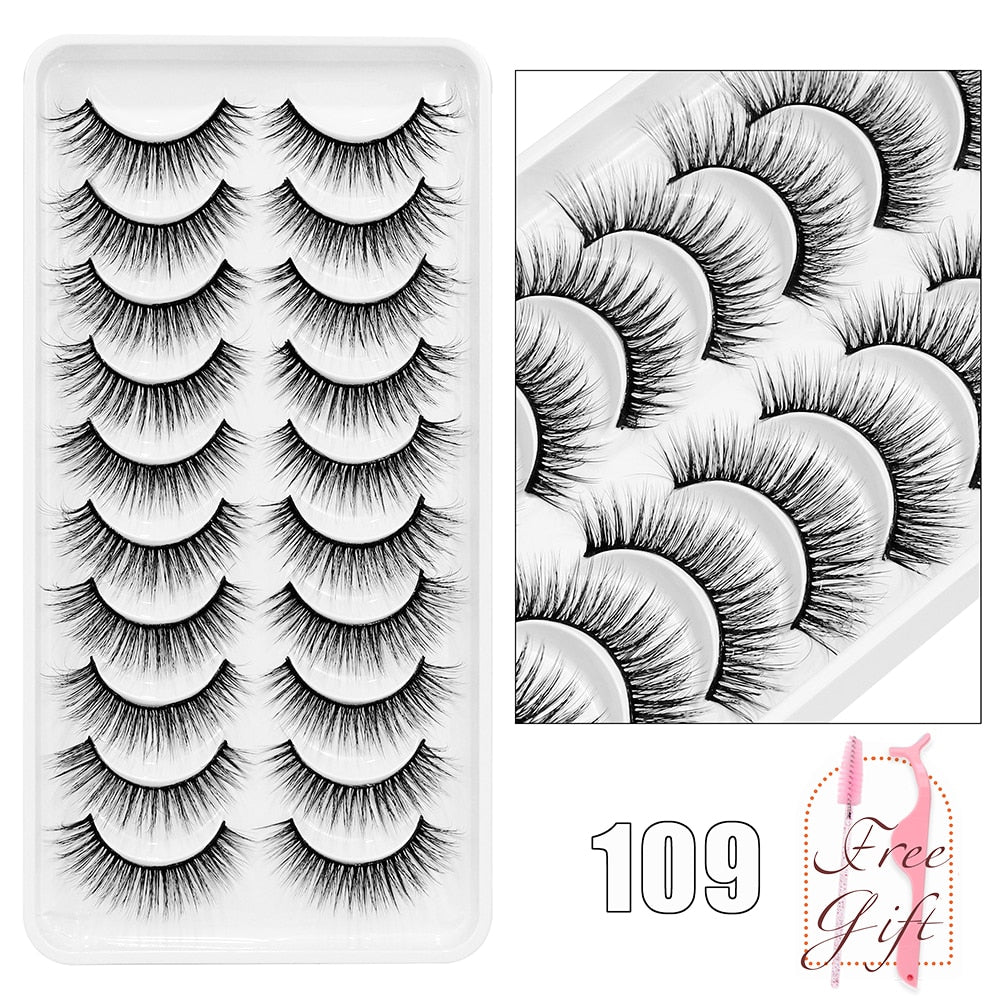 5/10/14Pairs Natural False Eyelashes Dramatic 3D Mink Lashes HandMade Fake Eyelash Extension Reusable Makeup Tool