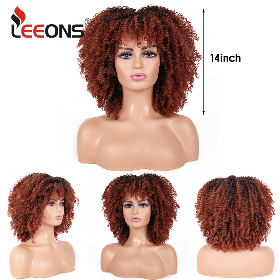 Short Kinky Curly Wigs Pink Blonde Color Curly Afro Wig Short 14 Inch Curly Bob Wig Synthetic Heat Resistant Wigs With Bangs