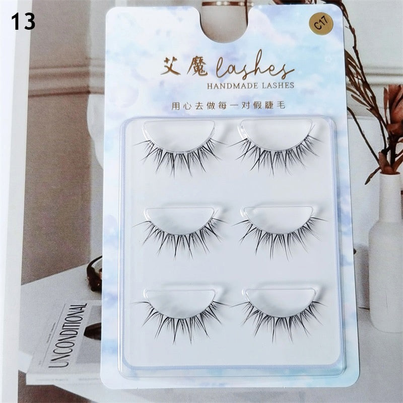 3pairs Mink Eyelashes Invisible Band Lash Extension Natural False Eyelashes Cross Cluster Fairy 3D Faux