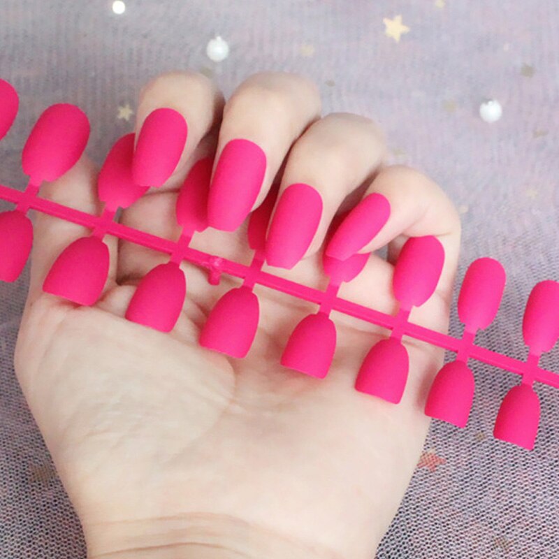 24Pcs/Sheet Matte Fake Nails Full Cover Ballet Fake Nail Elegant Solid Color Long Coffin False Nails Art Artificial Fingernails