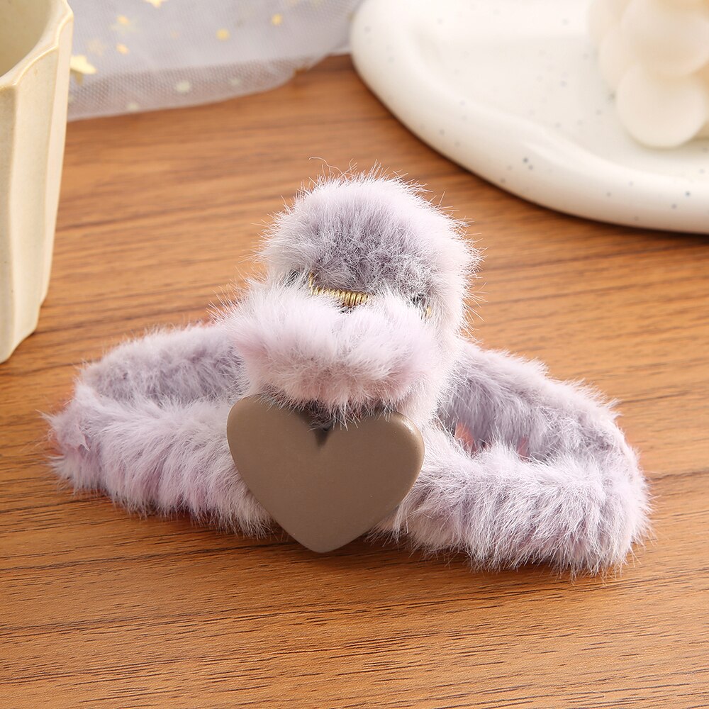 Cute Plush Heart Cartoon Bow Hair Claws For Women Girls Shark Hair Clips Hair Accesseries