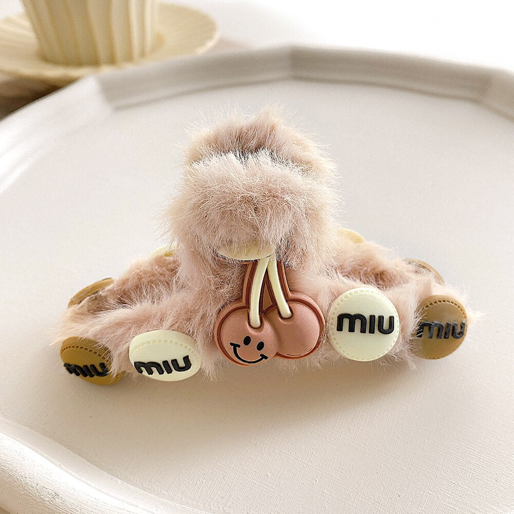 Cute Plush Heart Cartoon Bow Hair Claws For Women Girls Shark Hair Clips Hair Accesseries