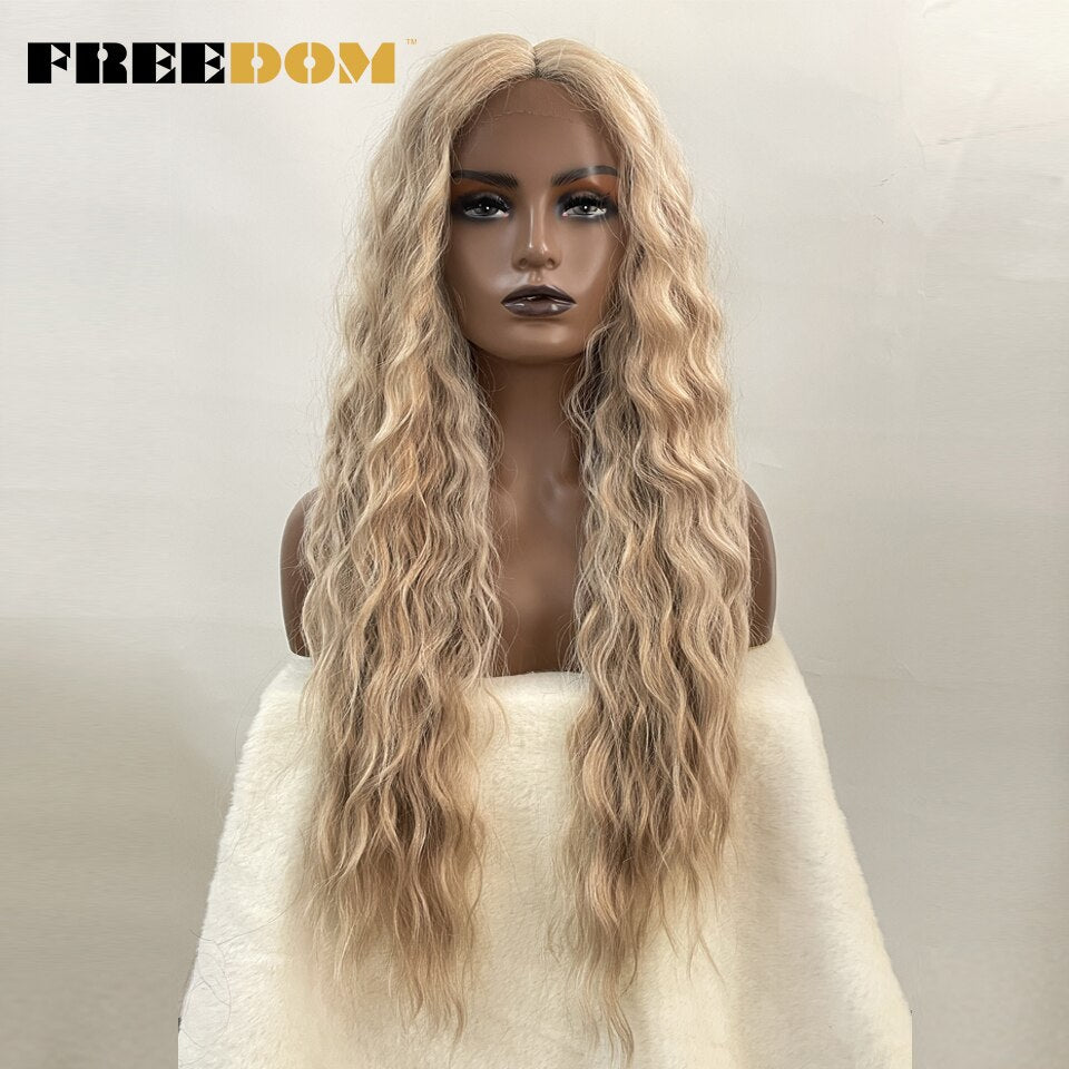 Synthetic Lace Wig Long Deep Wavy Ombre Blonde Ginger Lace Wigs For Black Women Heat Resistant Cosplay Wigs