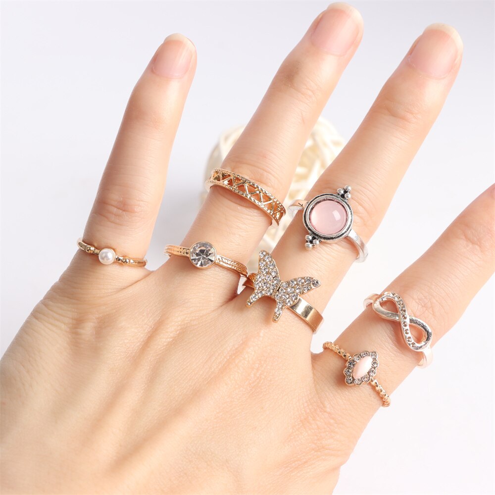 10/20/30/50Pcs/lot Fashion Sparkling Rhinestone Crystal Rings For Women Mix Style Gold Silver Plated Jewelry