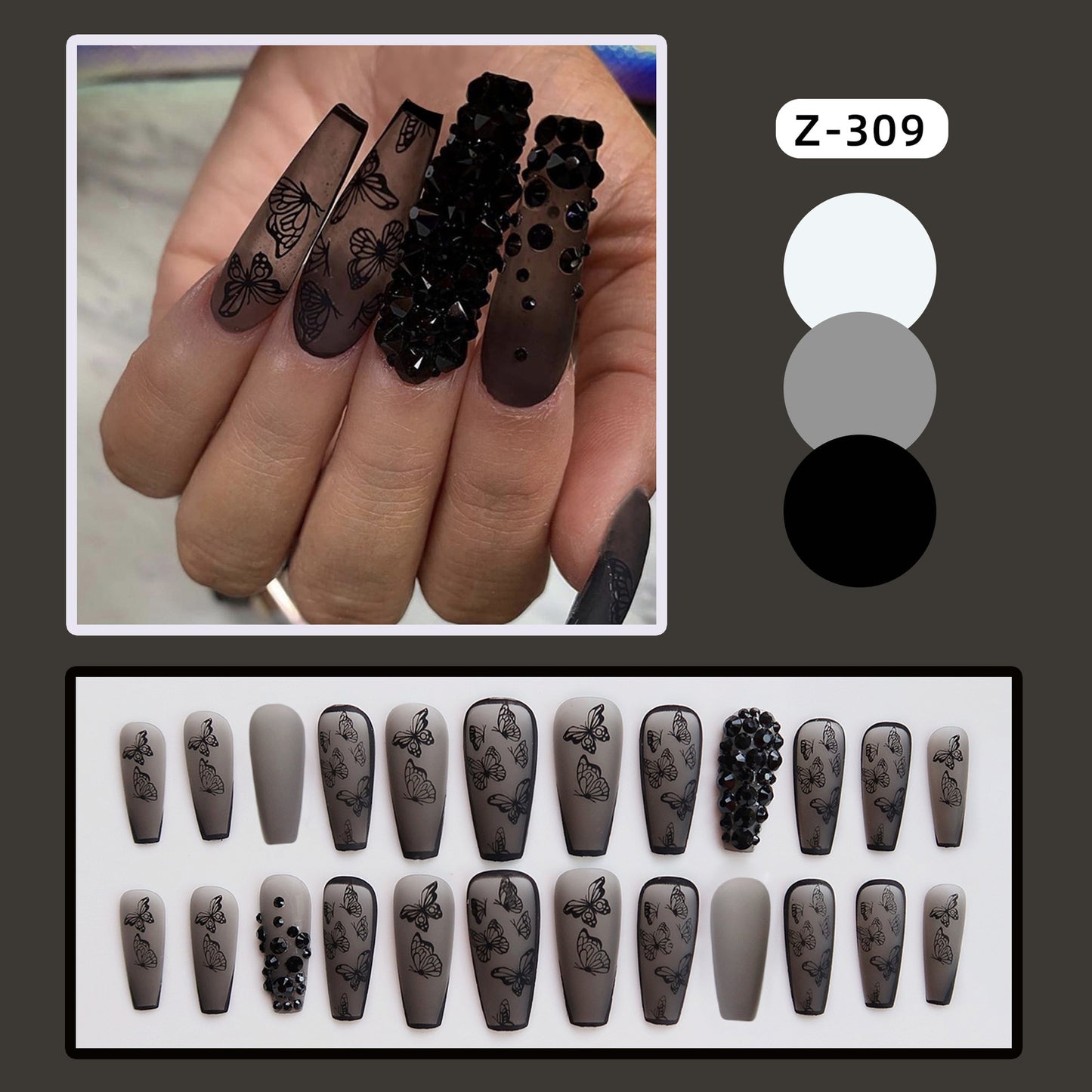 24Pcs Long Coffin False Nails Gold Glitter Sequins Designs Press On Full Cover Fake Nails Tips Wearable Manicure Art