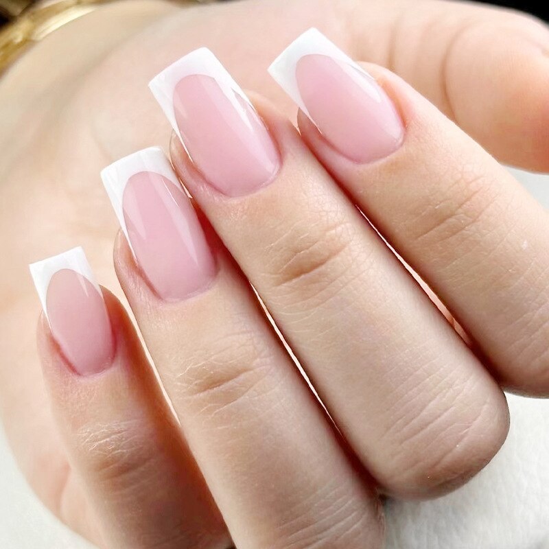 24pcs wearable french gradient pink white press on nails coffin ballet simple classic french artificial fake nails with glue