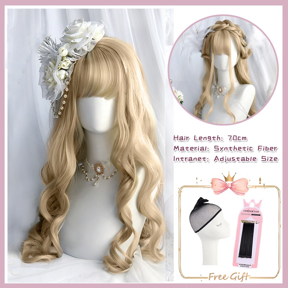 Cosplay Purple Blue High Gloss Bangs Synthetic Long Curly Hair Wig Lolita Women Heat-resistant Wig