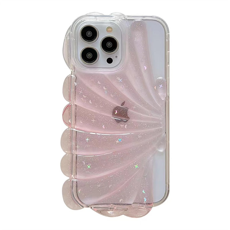 Summer Style Glitter Shell Star Sequin Epoxy Phone Case For iPhone 14 13 12 11 Pro Max INS 3D Simple Fresh Clear Soft Back Cover