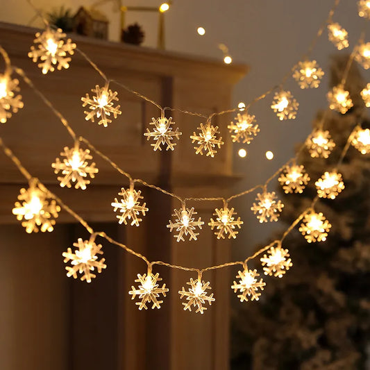 LED Snowflake Fairy String Lights Christmas Tree Toppers Party Bedroom Outdoor Decorations Small Colored Lights New Year