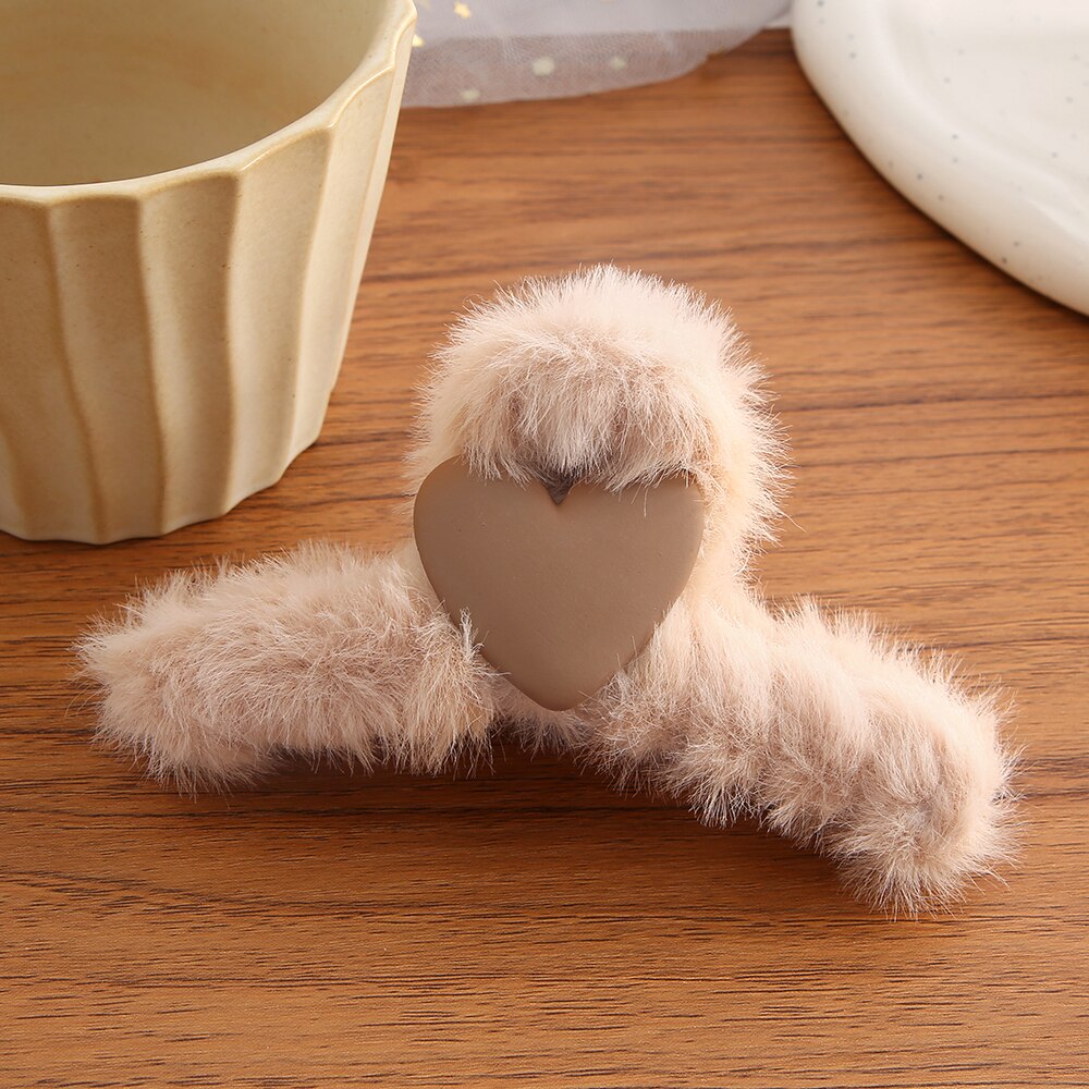 Cute Plush Heart Cartoon Bow Hair Claws For Women Girls Shark Hair Clips Hair Accesseries