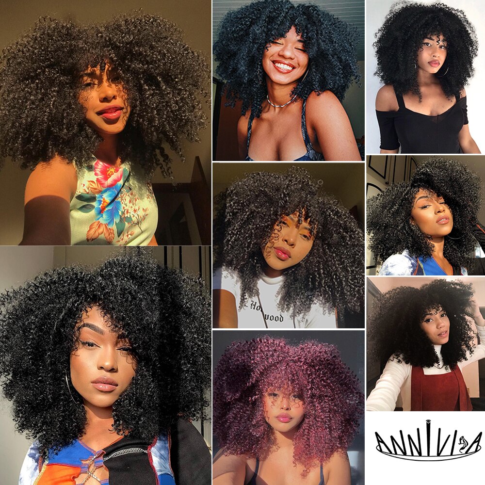 Short Hair Afro Kinky Curly Wigs With Bangs For Black Women Fluffy Synthetic African Ombre Glueless Brown Blonde Cosplay Wigs