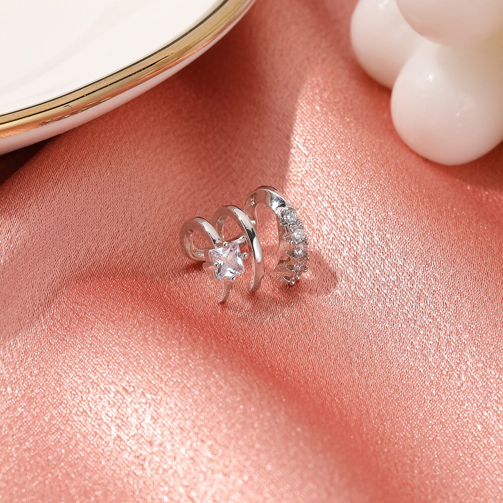 Gold Color Three Layers Ear Cuff for Women Earings CZ Zircon Fake Piercing Claw Clip on Earrings Jewelry